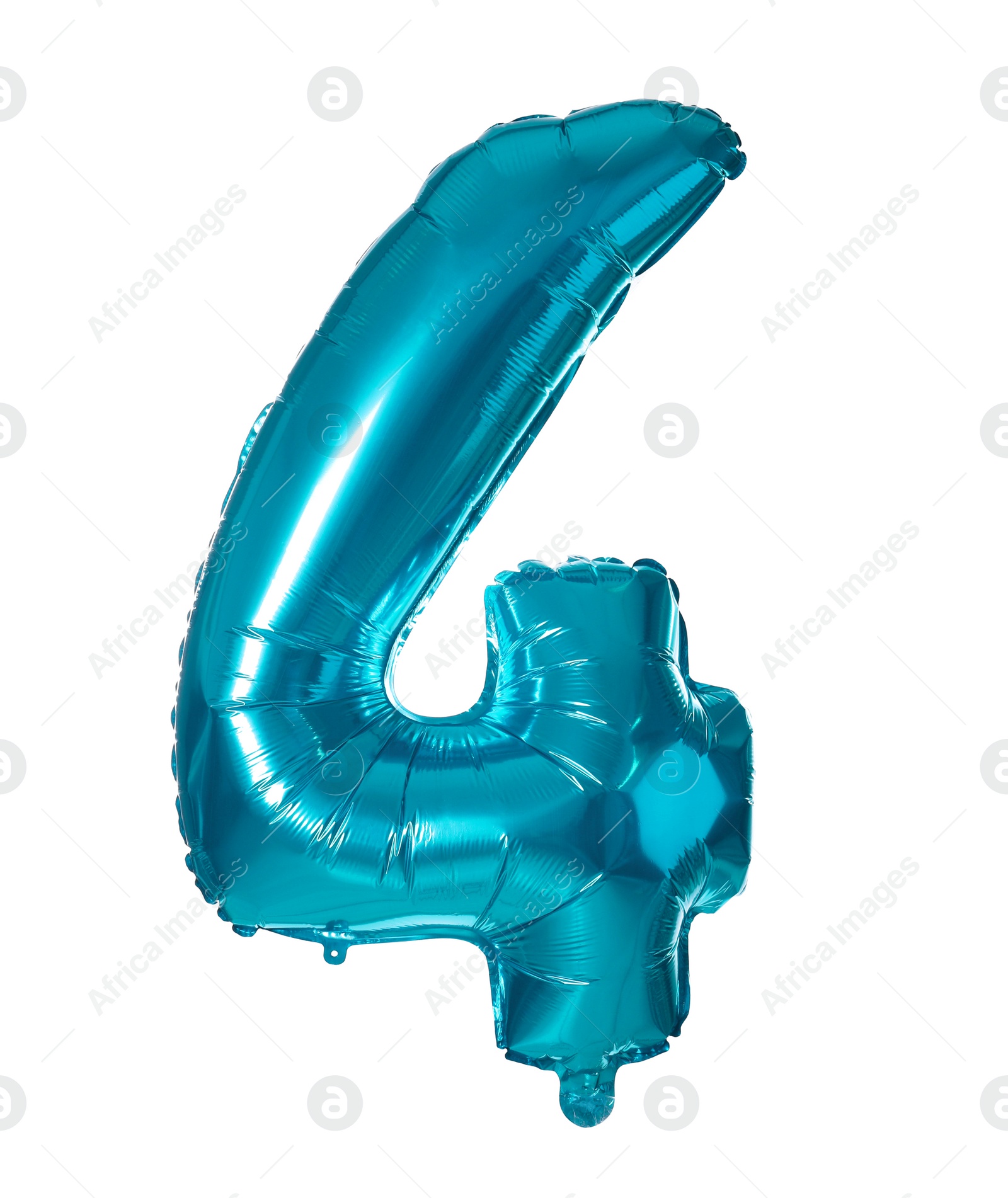 Photo of Blue number four balloon on white background