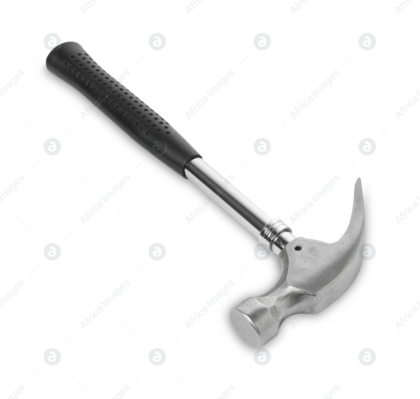 Photo of New hammer with rubber handle isolated on white