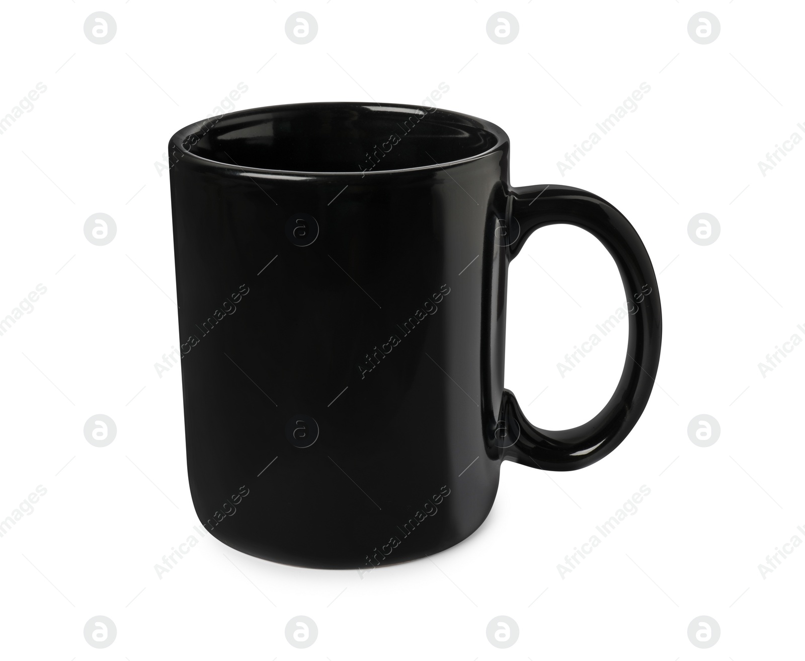 Photo of One black ceramic mug isolated on white