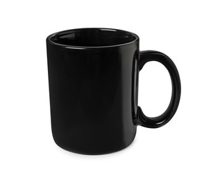 Photo of One black ceramic mug isolated on white