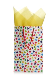 Photo of Gift bag with paper on white background