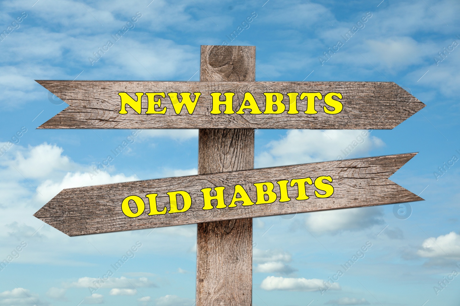 Image of Signpost with two opposite directions to Old and New Habits outdoors