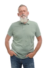 Portrait of handsome senior man on white background