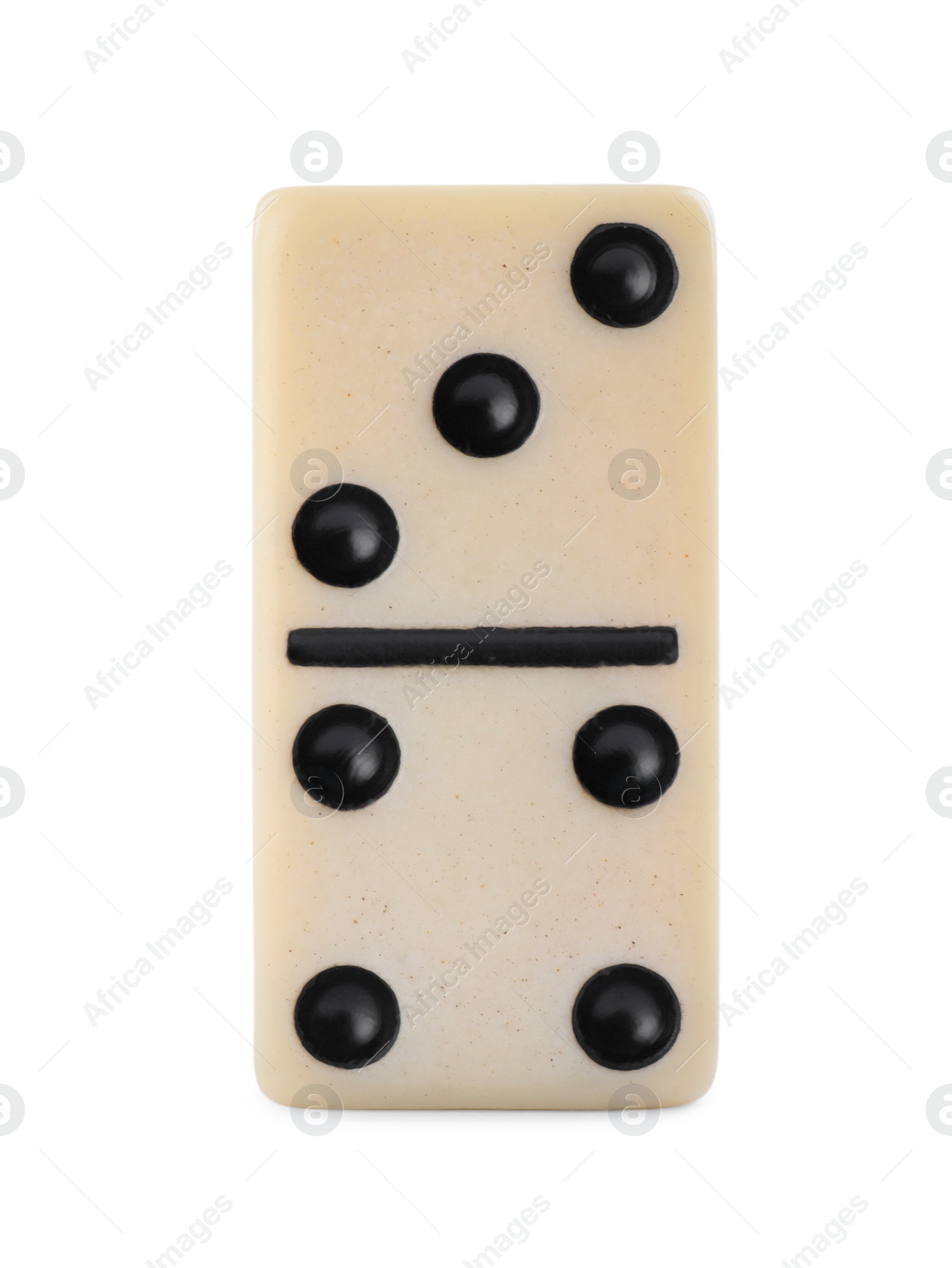 Photo of One classic domino tile on white background