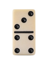 Photo of One classic domino tile on white background