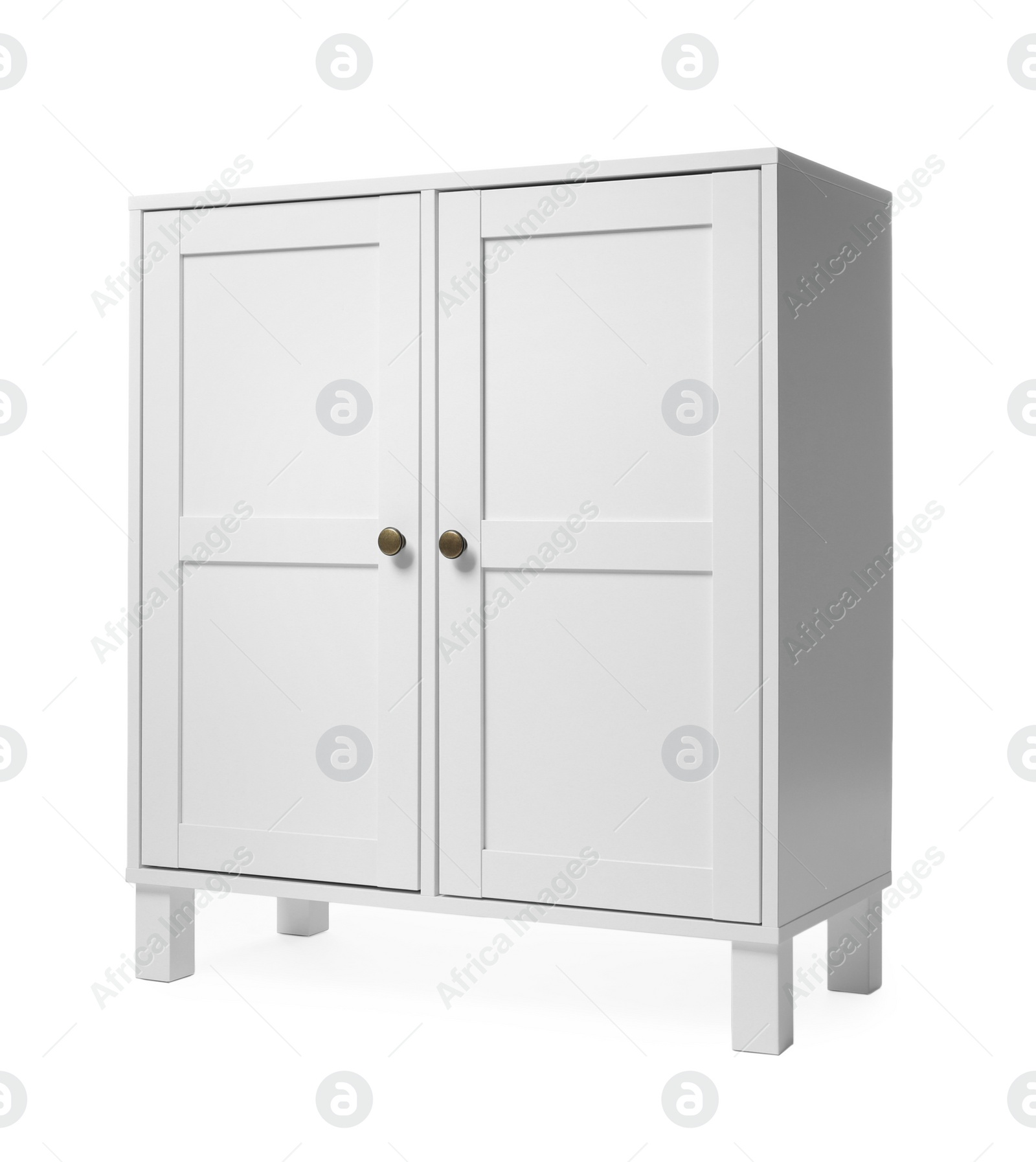 Photo of Wooden cabinet on white background. Stylish home furniture