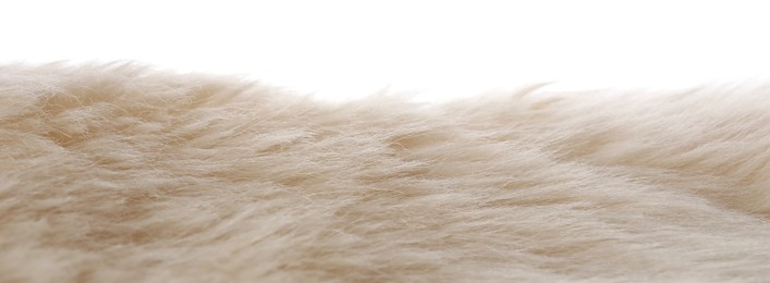 Photo of Soft beige faux fur isolated on white