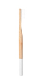 Photo of Bamboo toothbrush on white background. Dental care