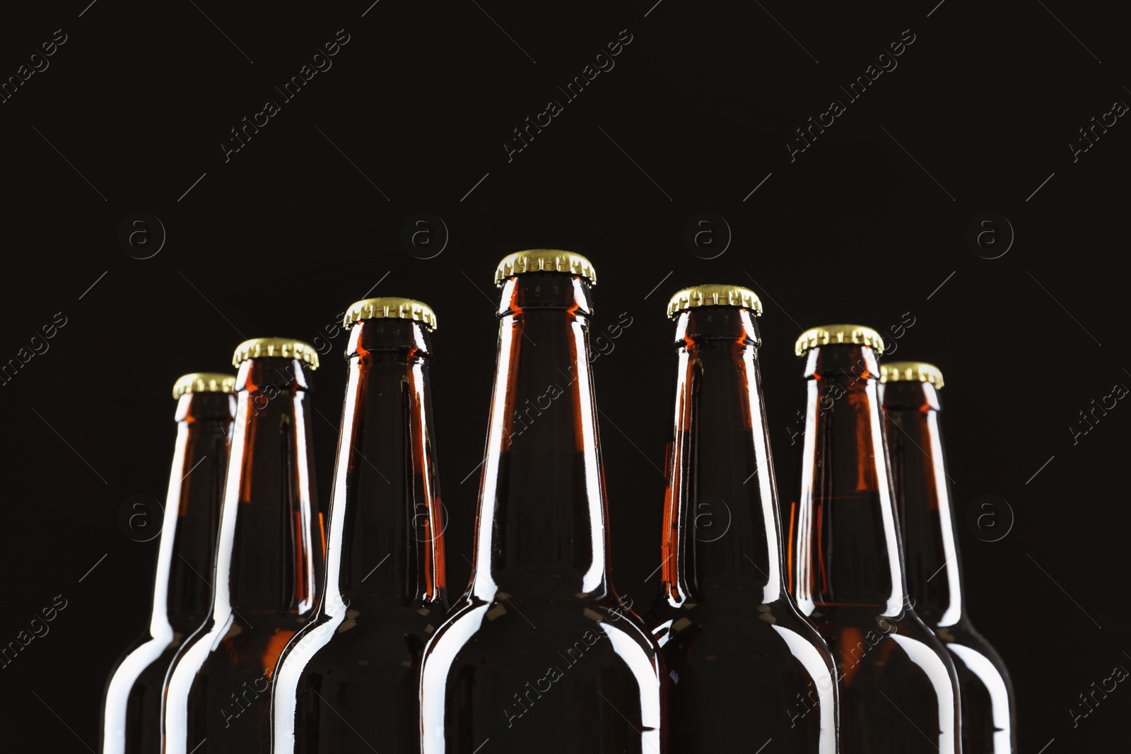 Photo of Many bottles of beer on dark background