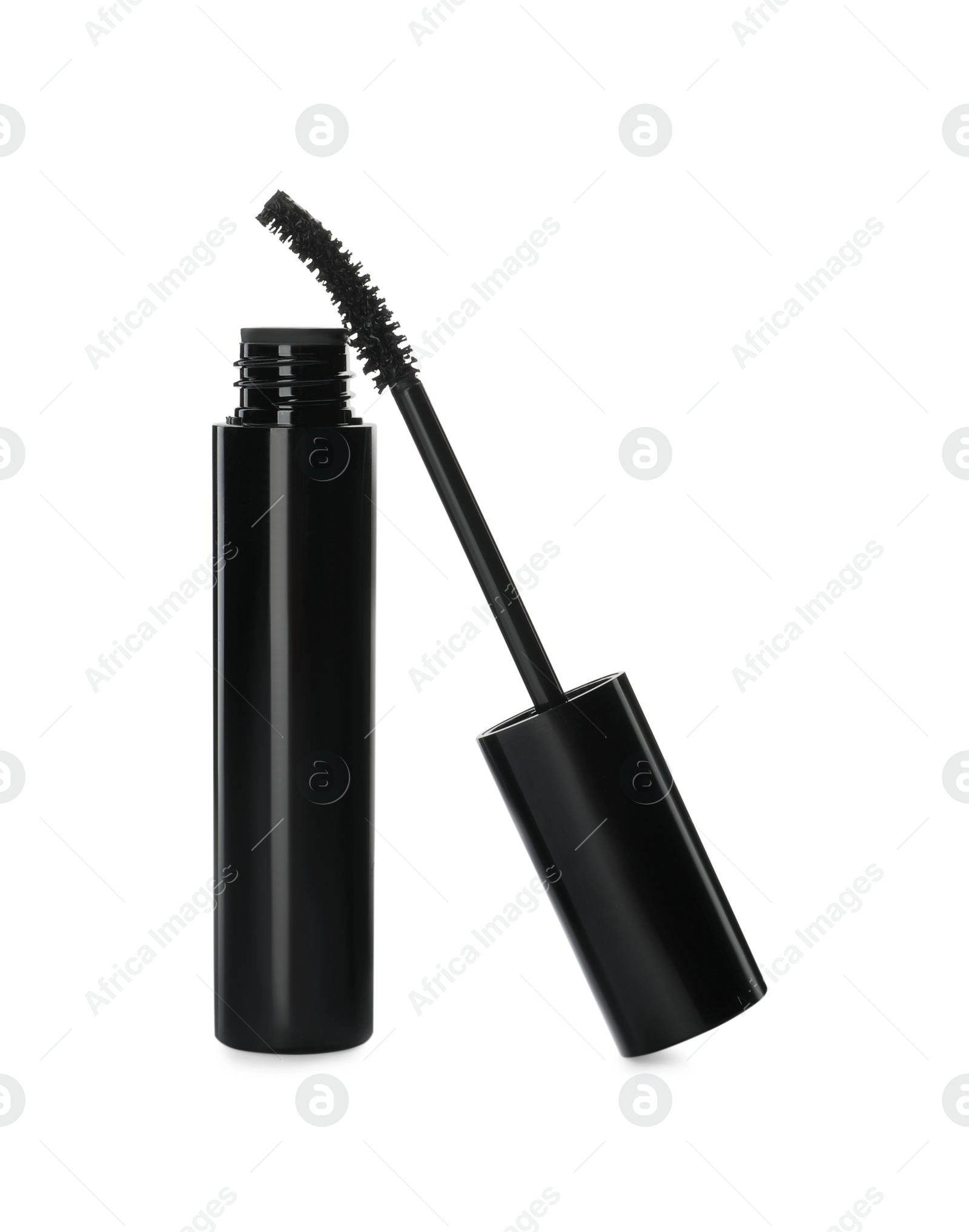 Photo of Mascara for eyelashes on white background. Makeup product