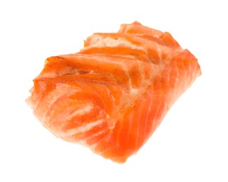 Photo of Piece of tasty grilled salmon isolated on white