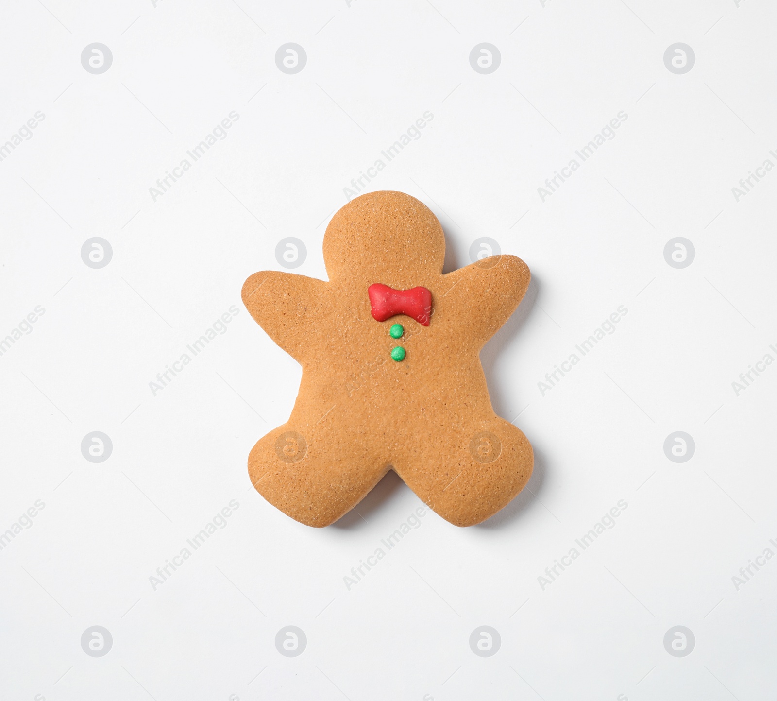 Photo of Tasty homemade Christmas cookie on white background, top view