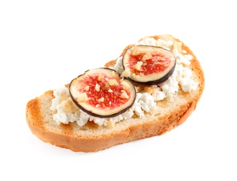 Photo of Bruschetta with cheese and figs isolated on white