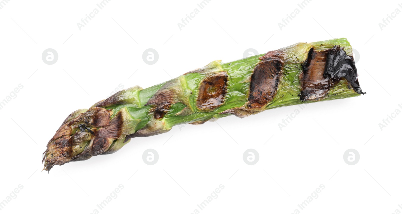 Photo of Tasty grilled green asparagus isolated on white