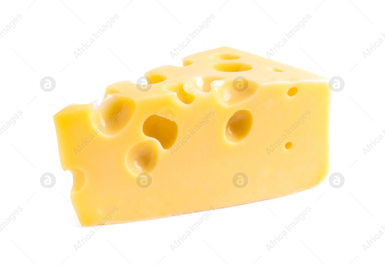 Photo of Piece of cheese with holes isolated on white