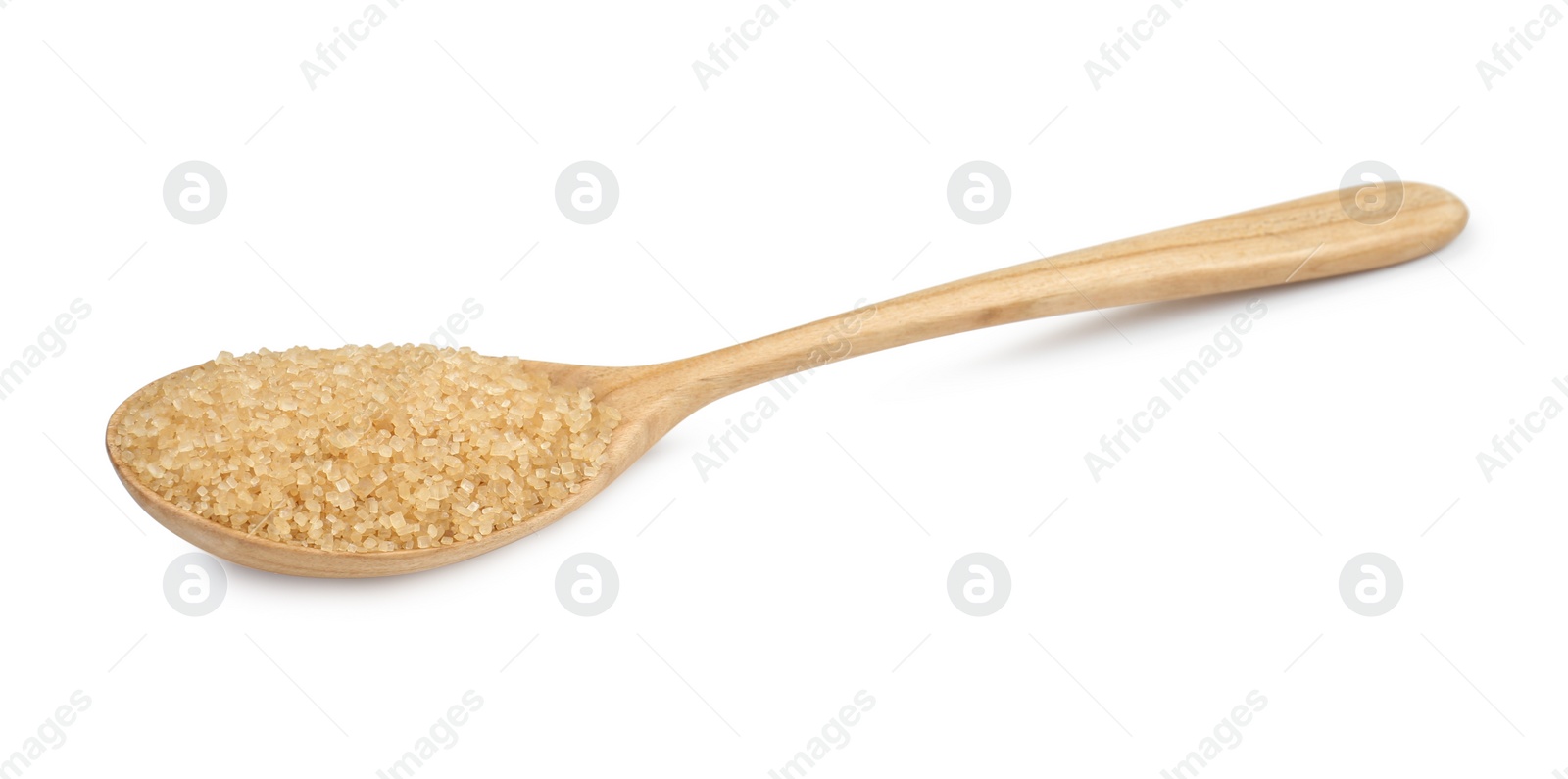 Photo of Brown sugar in spoon isolated on white