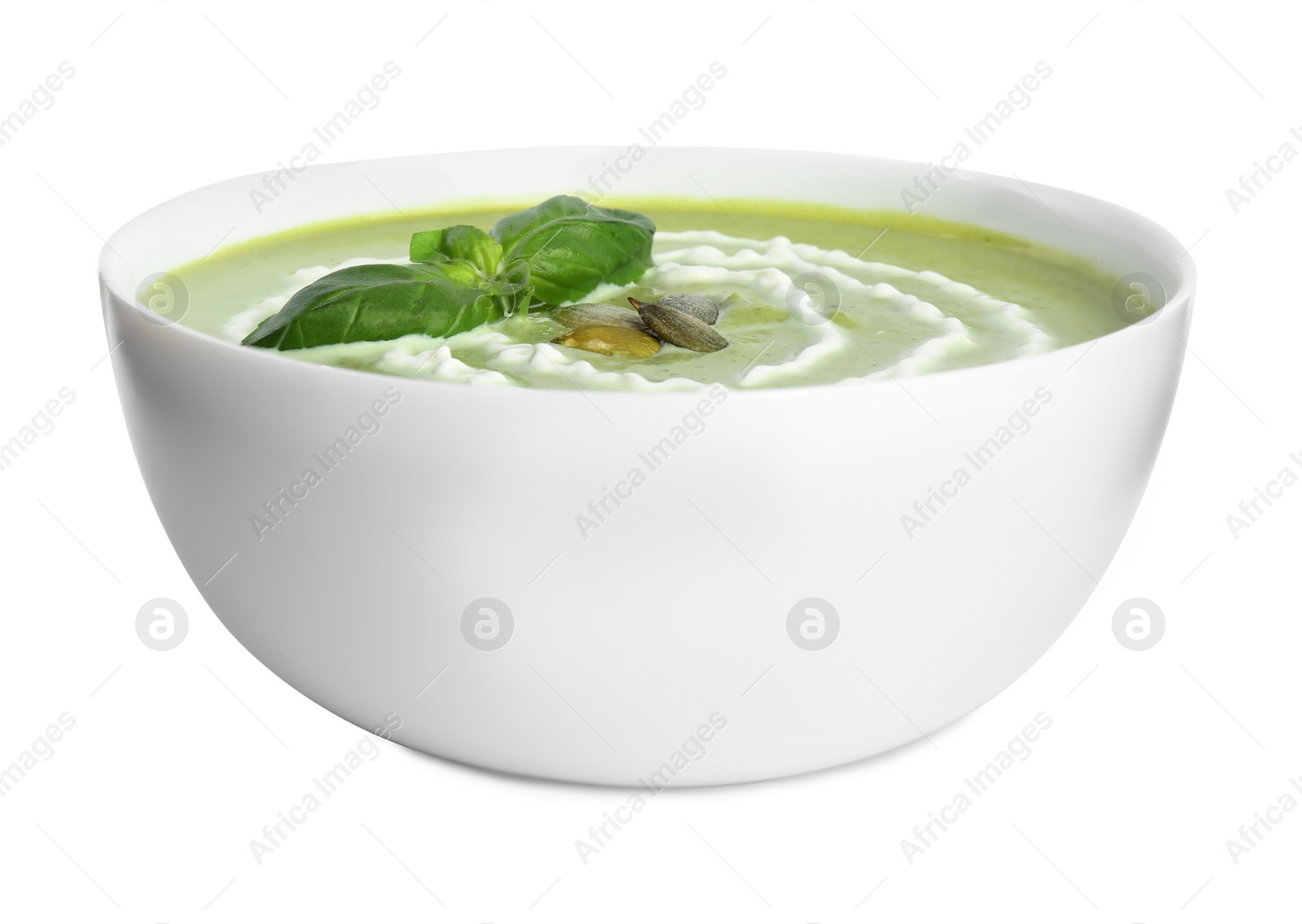 Photo of Delicious broccoli cream soup isolated on white