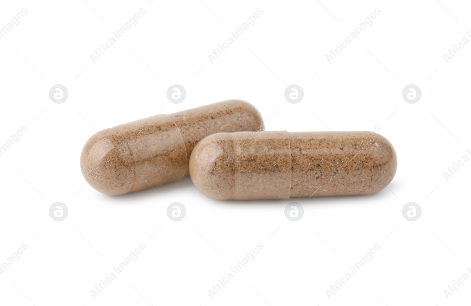 Photo of Vitamin capsules isolated on white. Health supplements