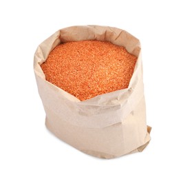 Photo of Orange salt in paper bag isolated on white