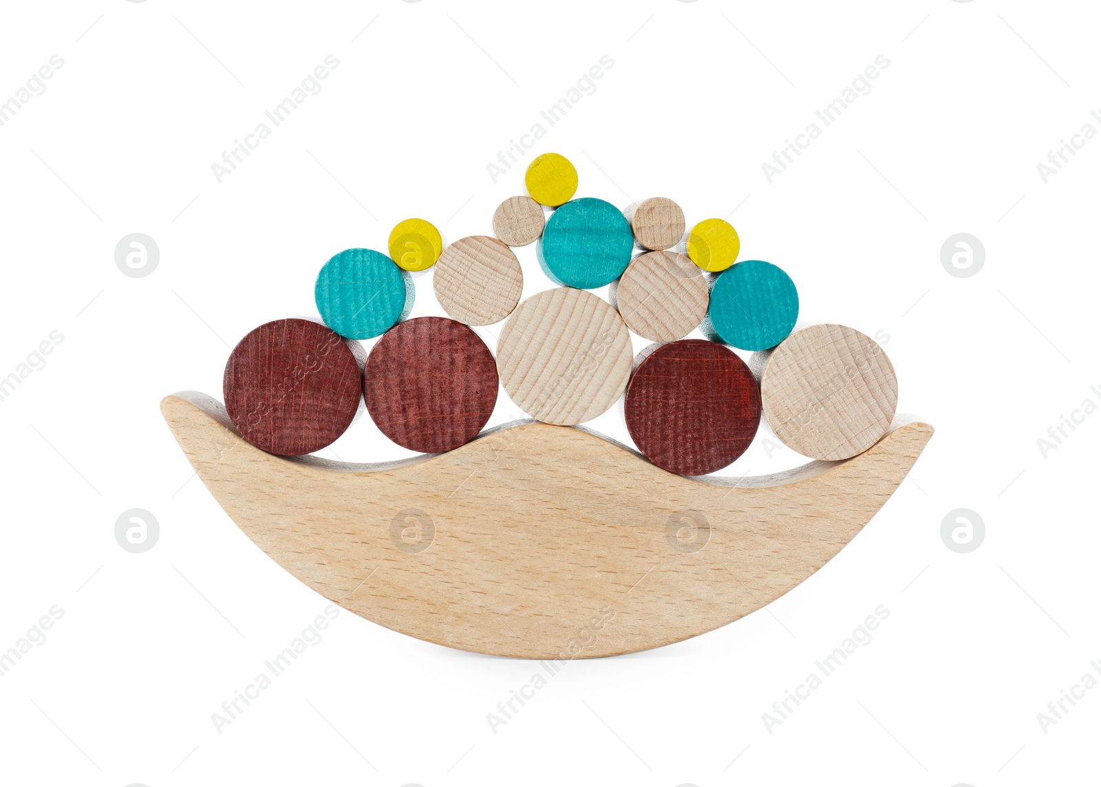 Photo of Wooden balance toy isolated on white. Children's development