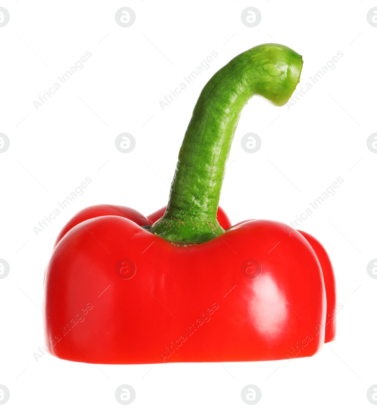 Photo of Slice of ripe red bell pepper on white background