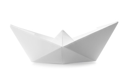 Handmade paper boat isolated on white. Origami art