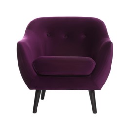 Image of One comfortable dark purple armchair isolated on white