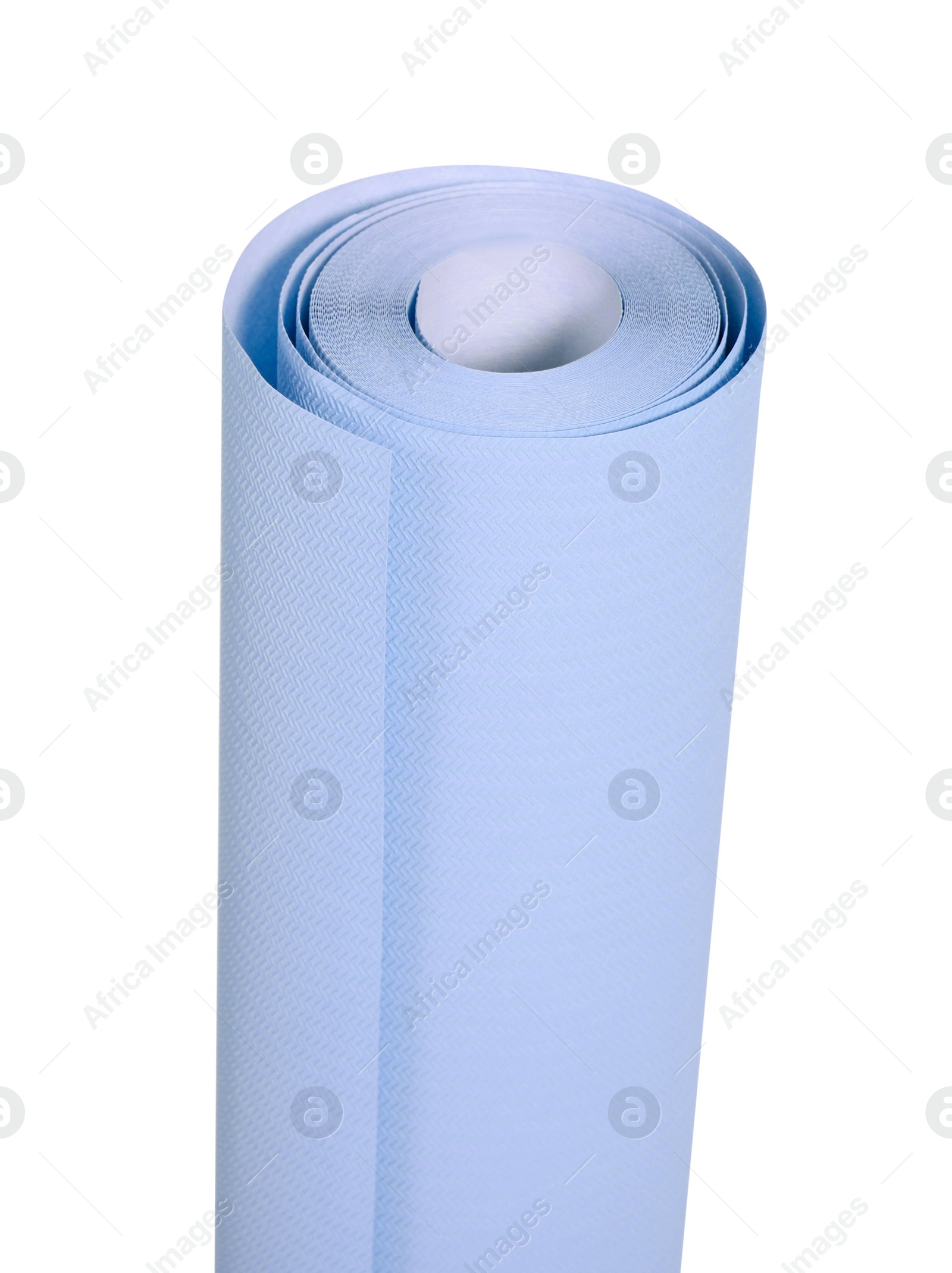 Image of One light blue wallpaper roll isolated on white