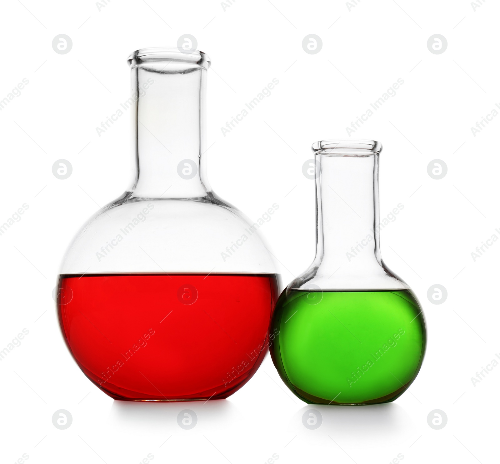 Photo of Chemistry glassware with color samples isolated on white