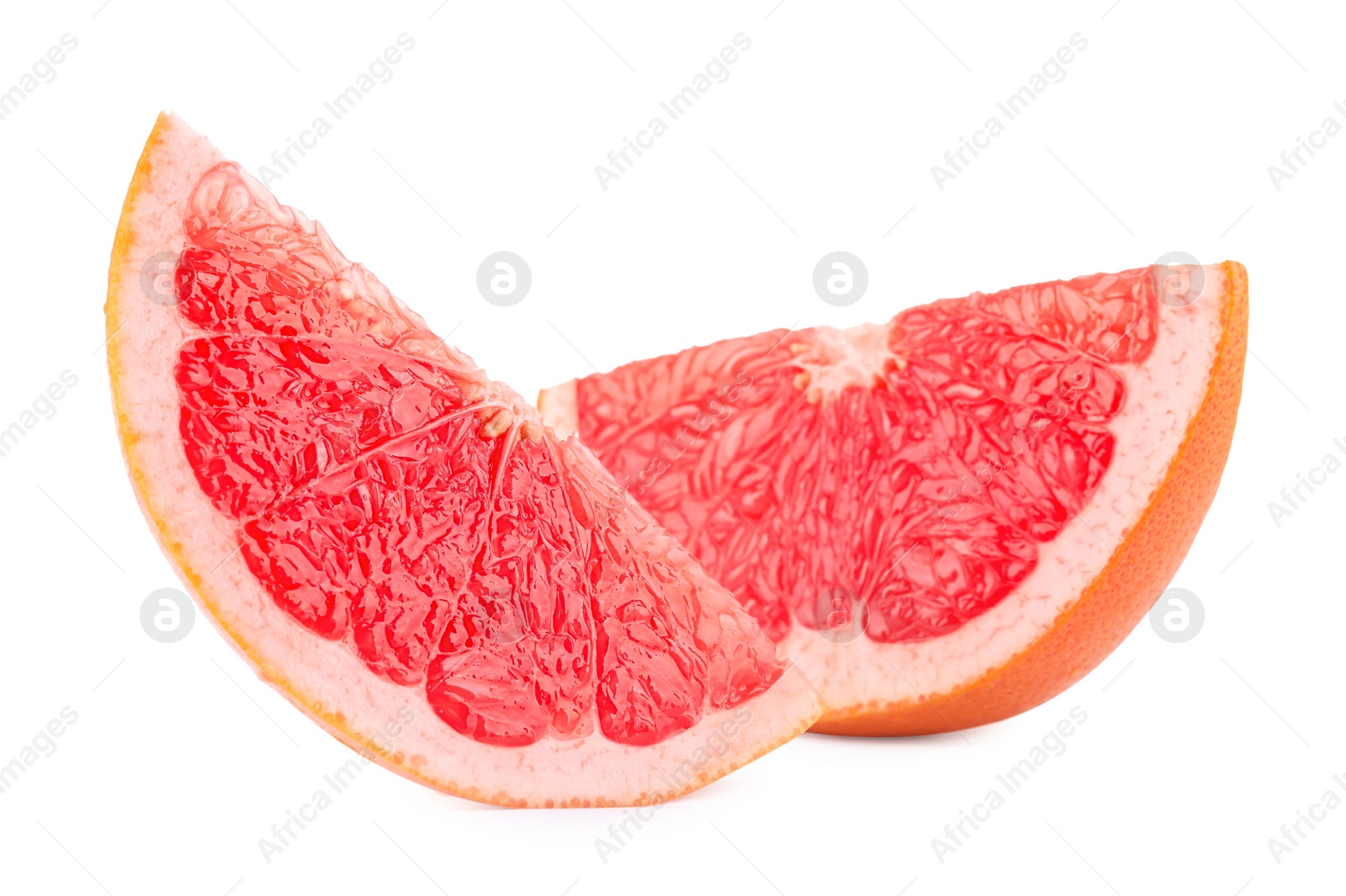 Photo of Cut ripe grapefruit isolated on white. Citrus fruit