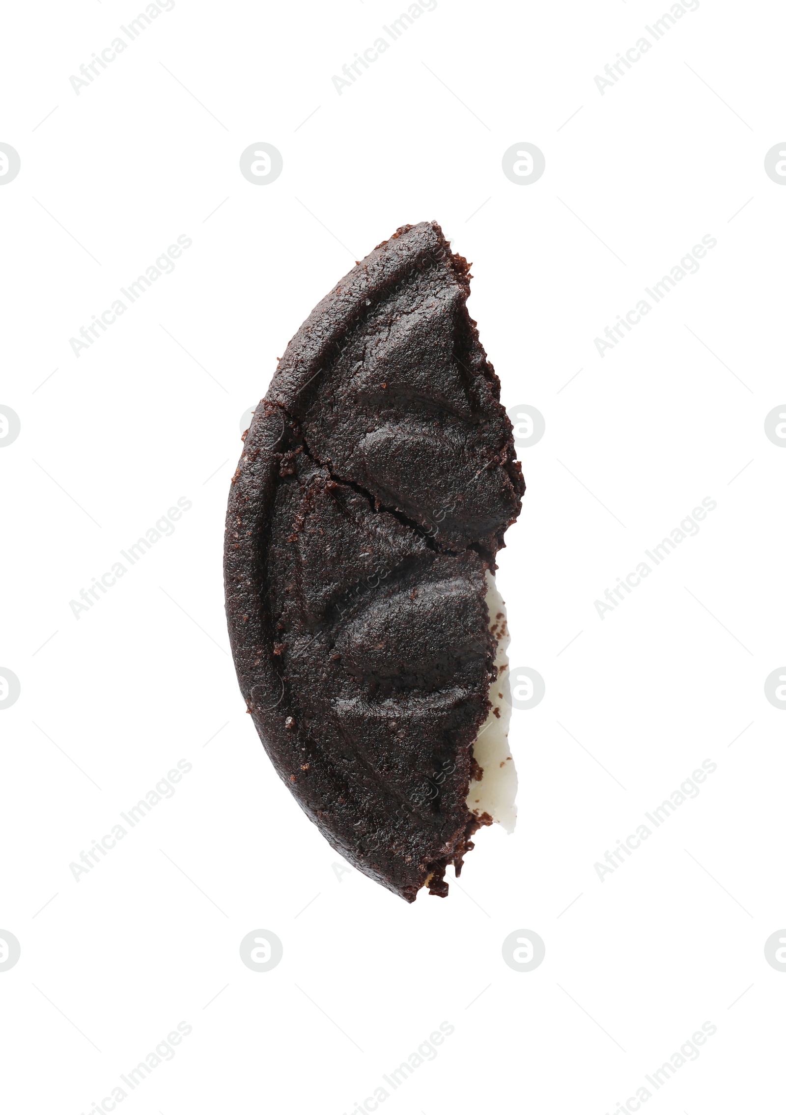 Photo of Piece of tasty sandwich cookie isolated on white