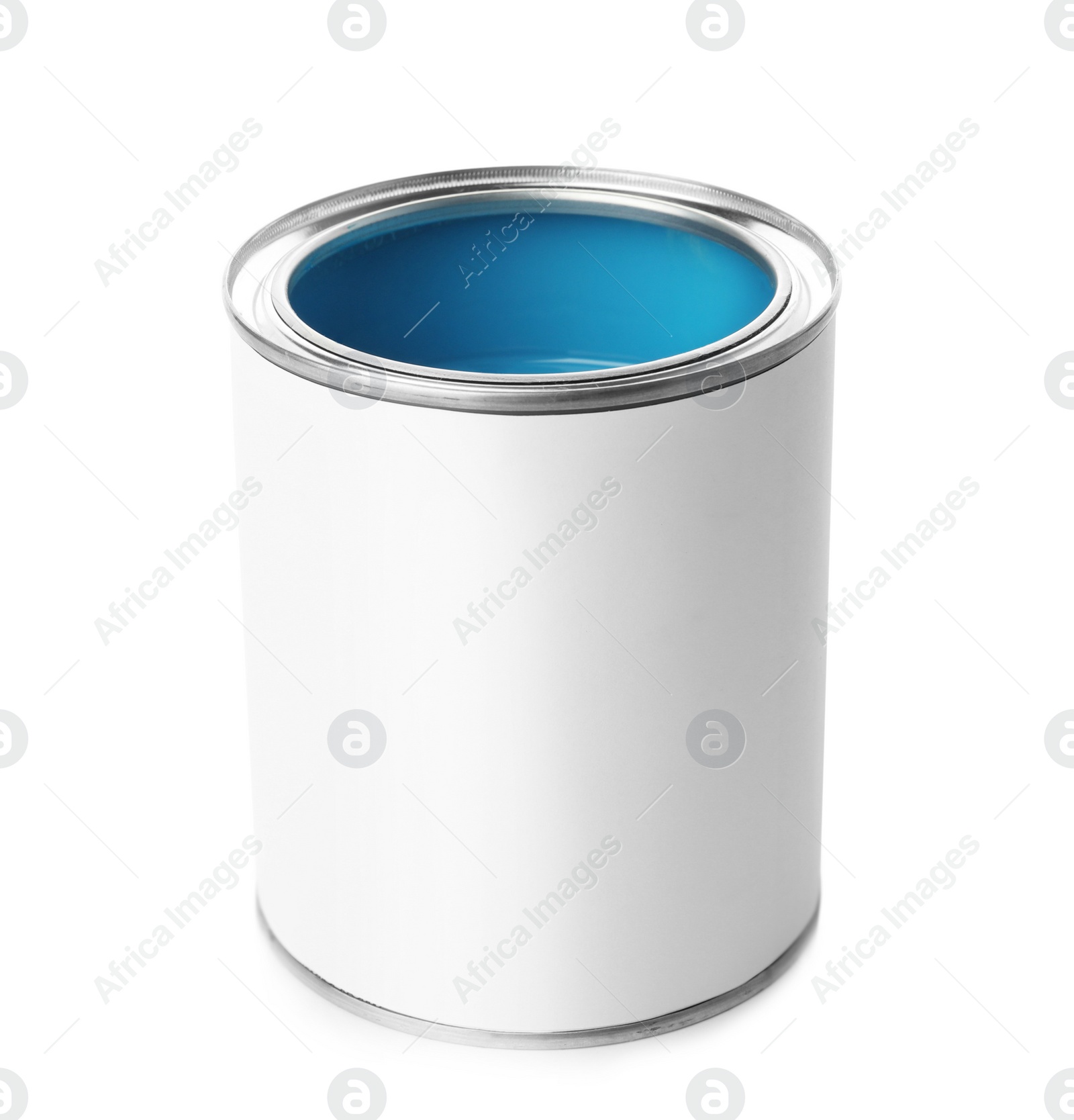 Photo of Open paint can on white background. Mockup for design