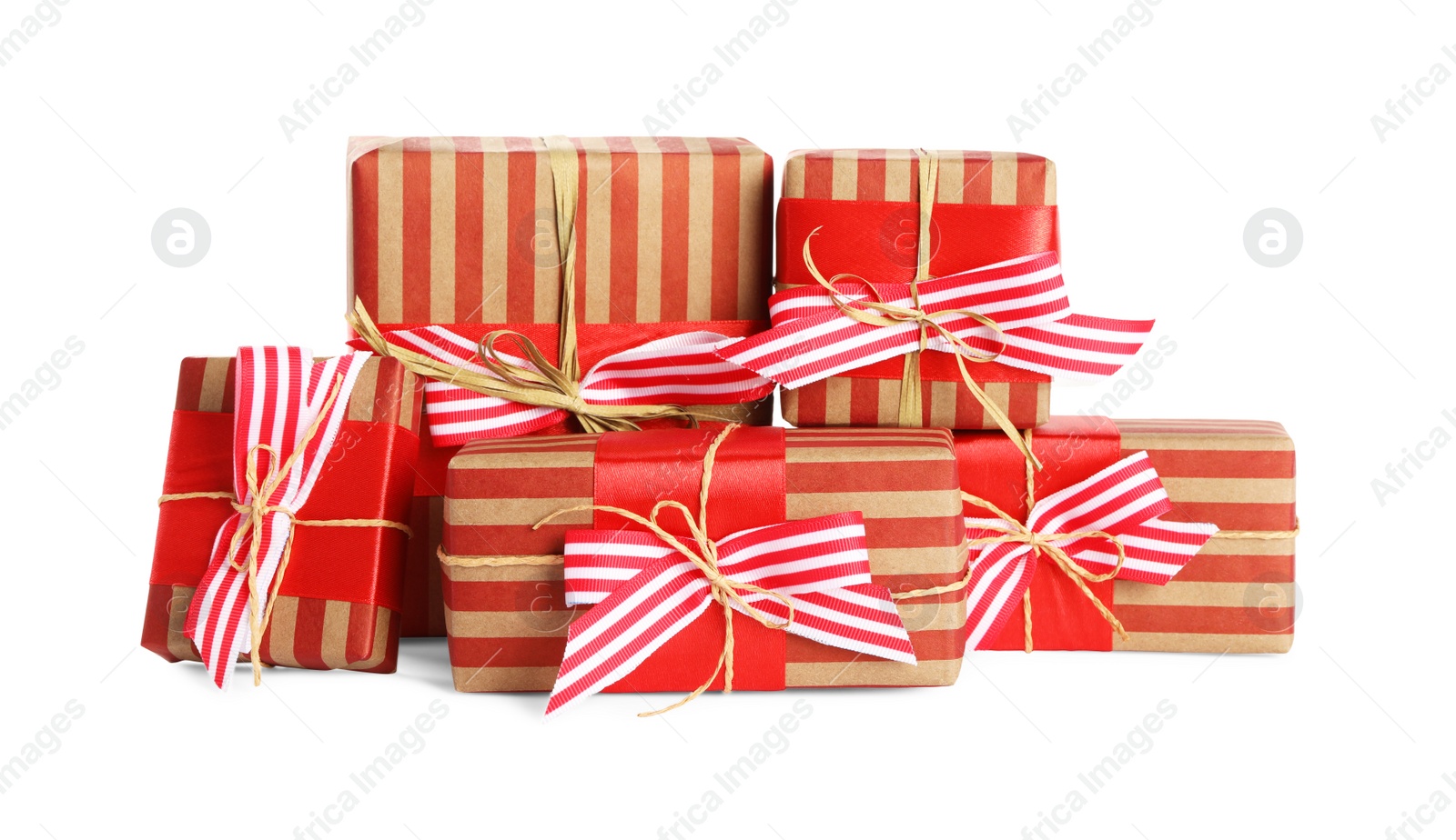 Photo of Set of Christmas gifts on white background