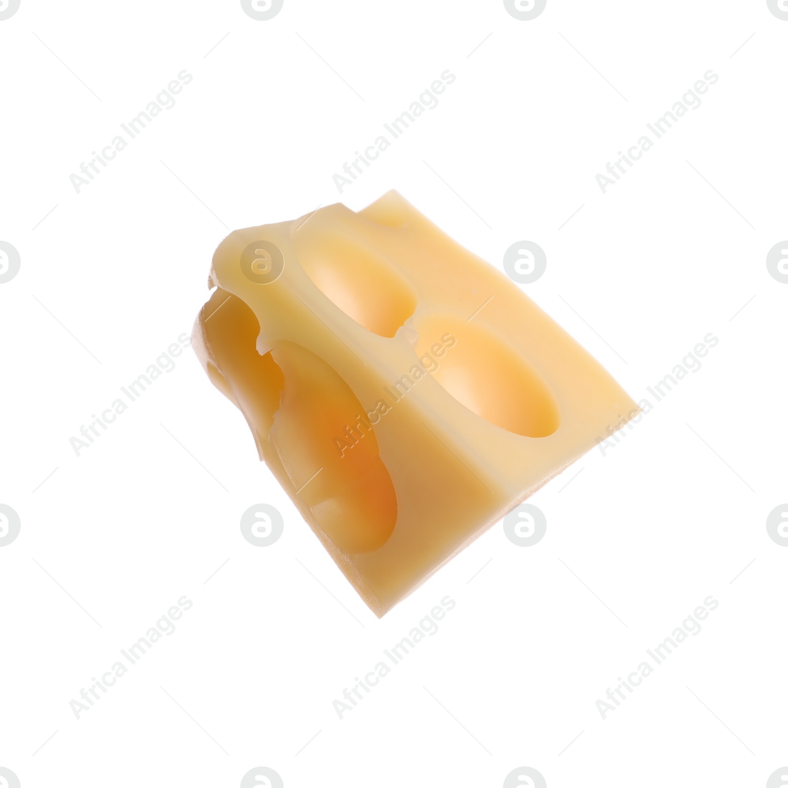 Photo of Piece of cheese with holes isolated on white