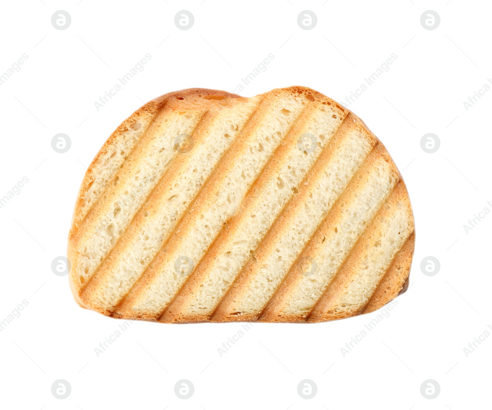 Photo of Slice of grilled wheat bread isolated on white, top view