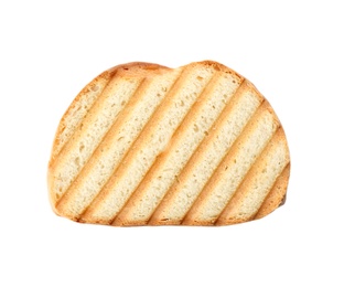 Photo of Slice of grilled wheat bread isolated on white, top view