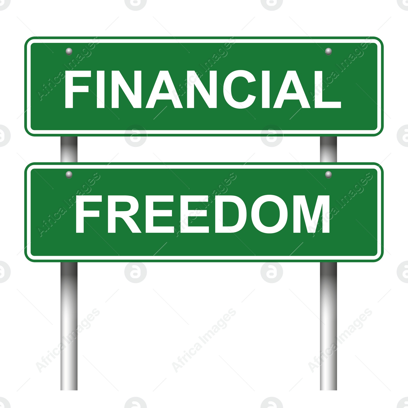 Illustration of Green road signpost with words Financial Freedom on white background