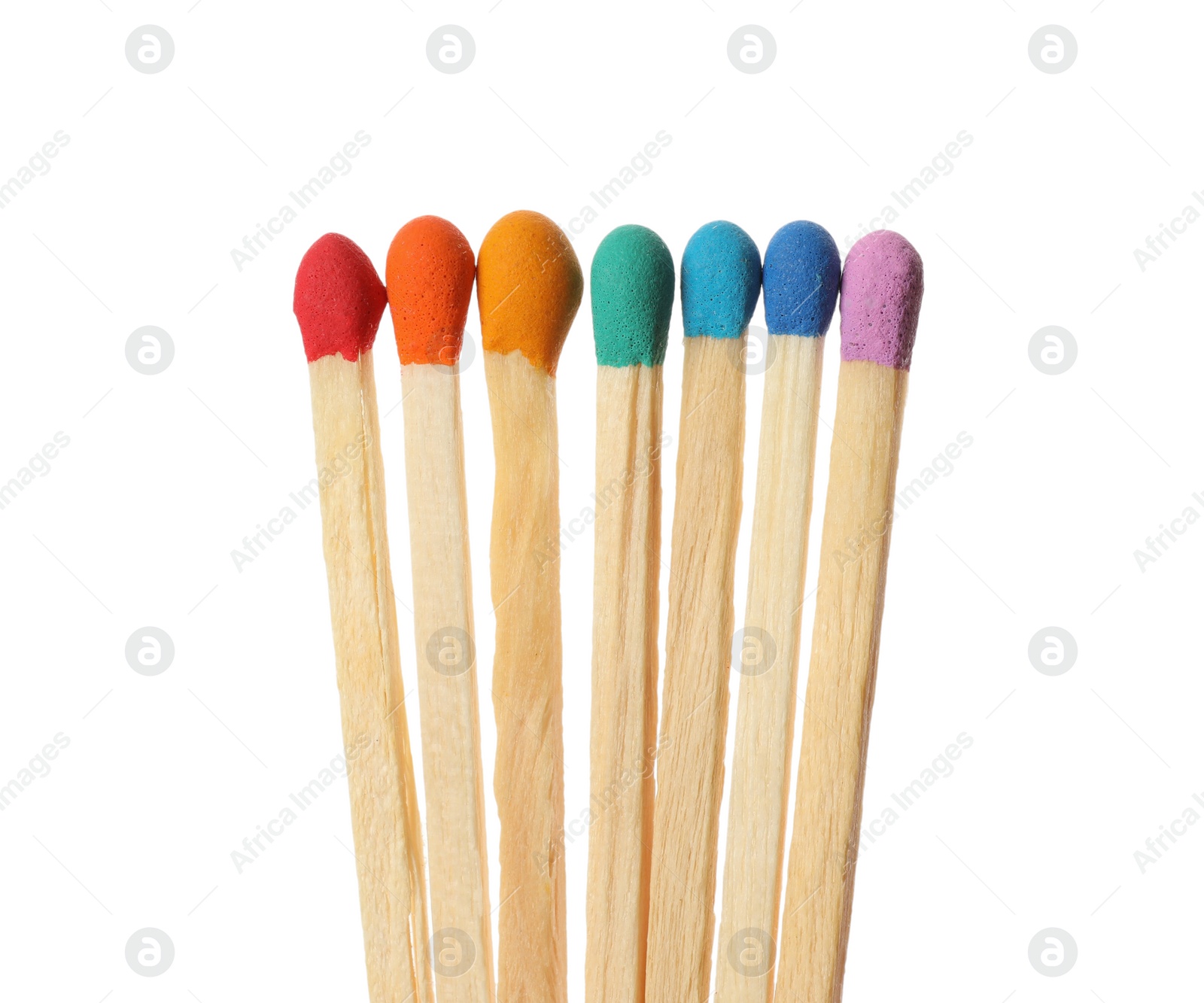 Photo of Matches with colorful heads on white background