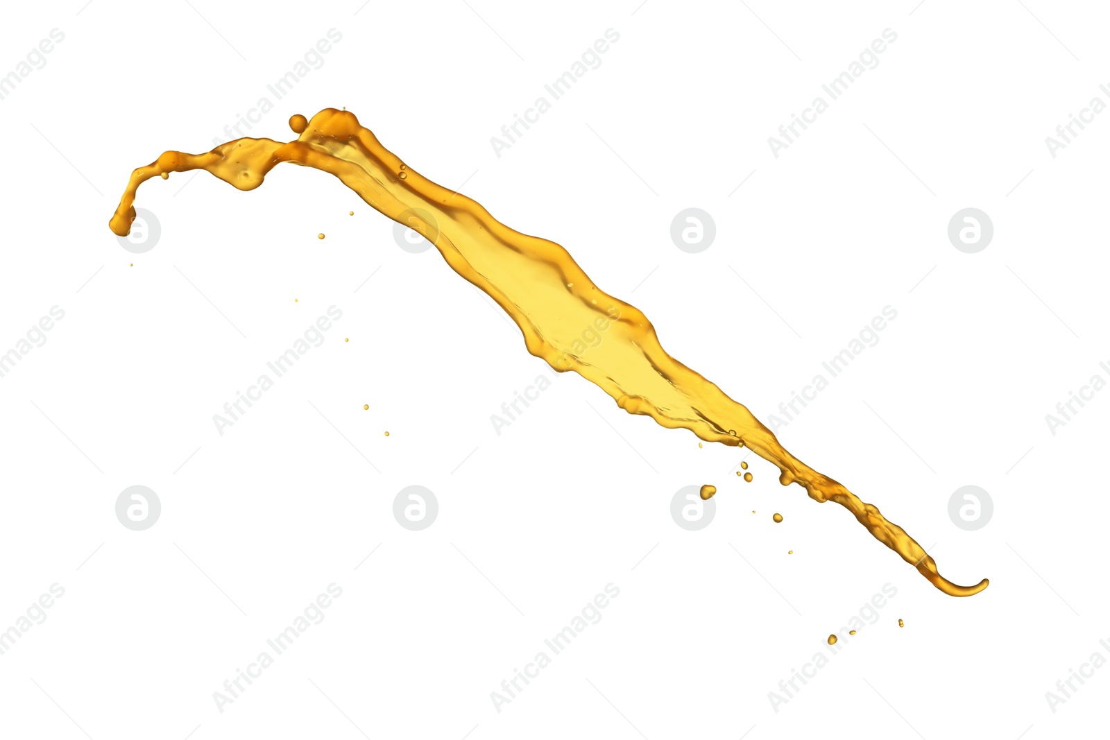 Photo of Splash of tasty fresh orange juice isolated on white