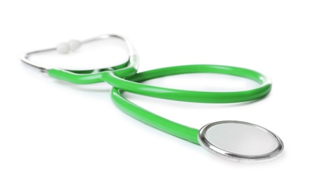 Stethoscope on white background. Medical students stuff