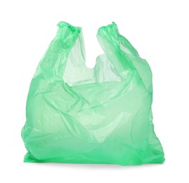 Photo of One green plastic bag isolated on white