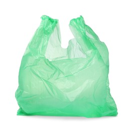 One green plastic bag isolated on white