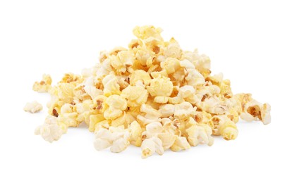 Photo of Pile of tasty fresh popcorn isolated on white