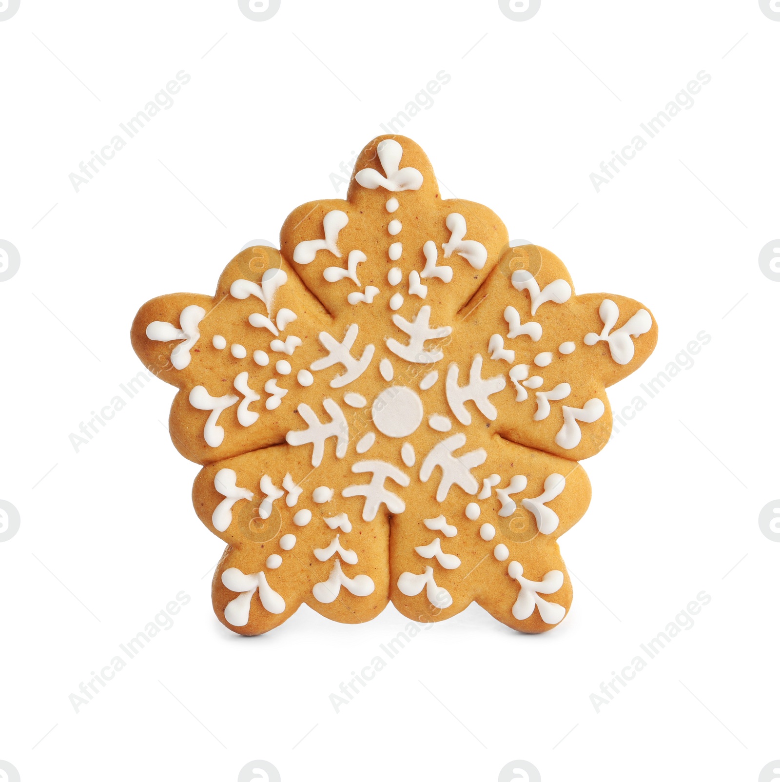 Photo of Tasty snowflake shaped Christmas cookie isolated on white