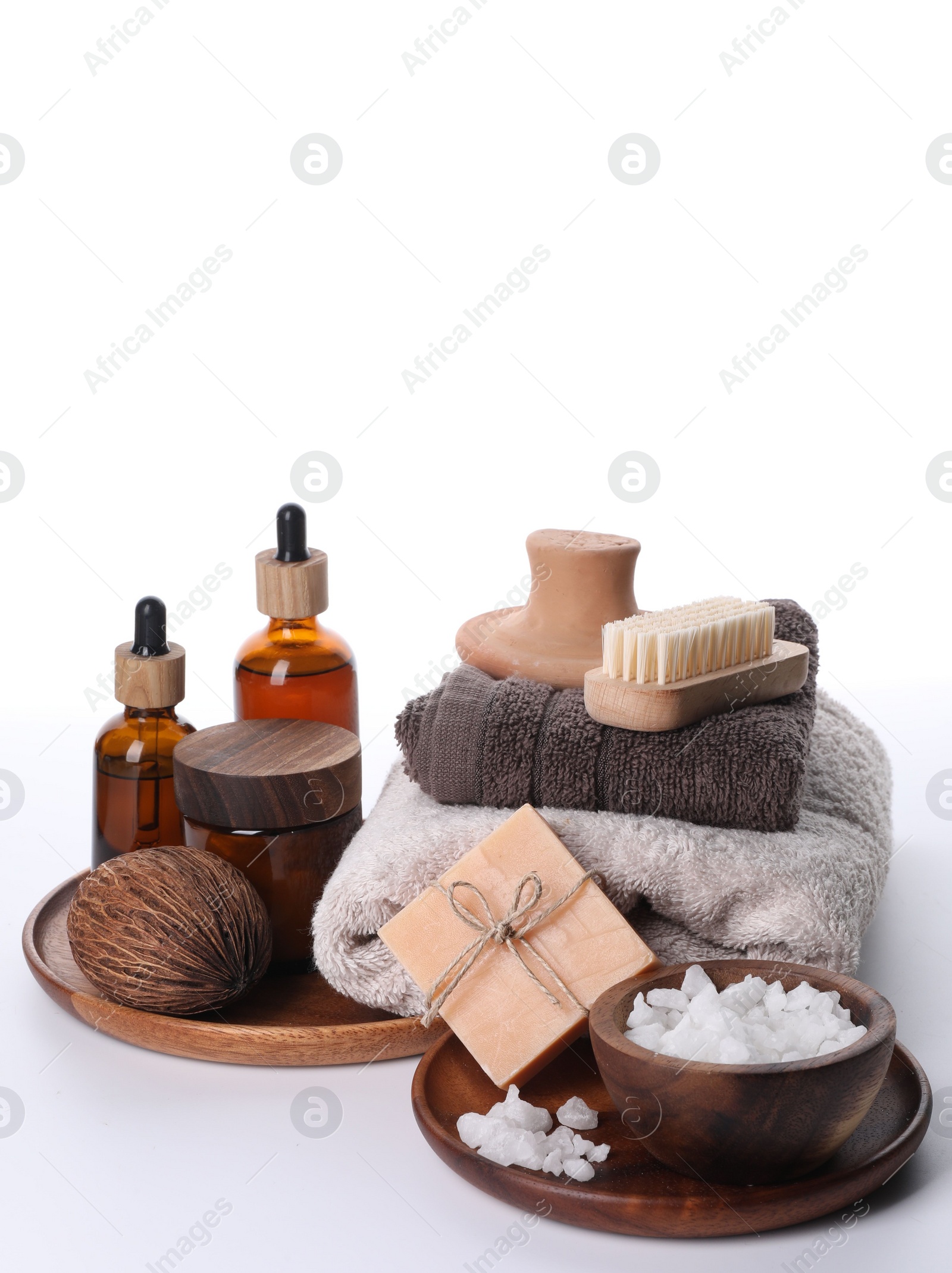 Photo of Composition with spa products isolated on white