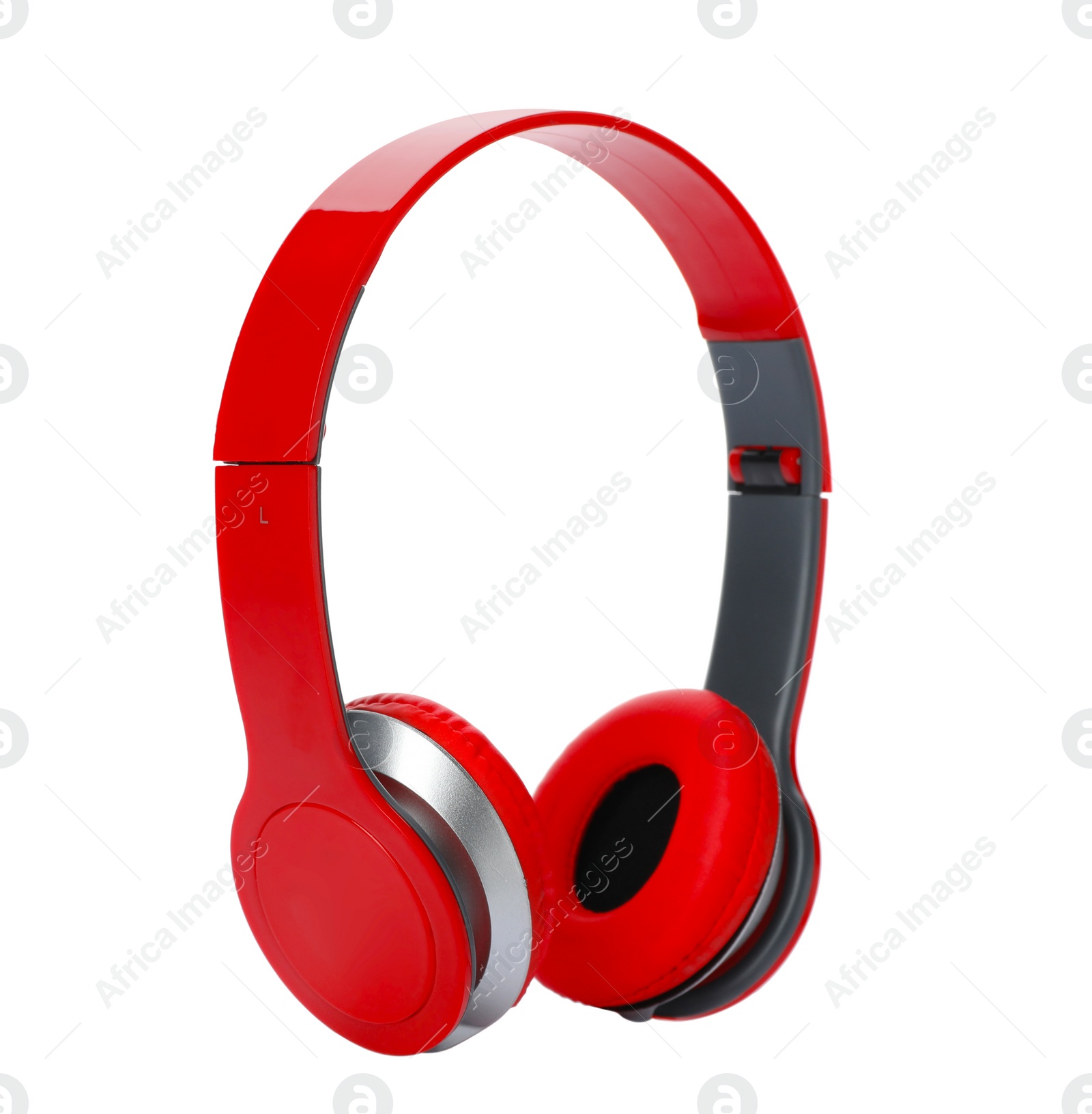 Photo of Stylish modern headphones with earmuffs on white background