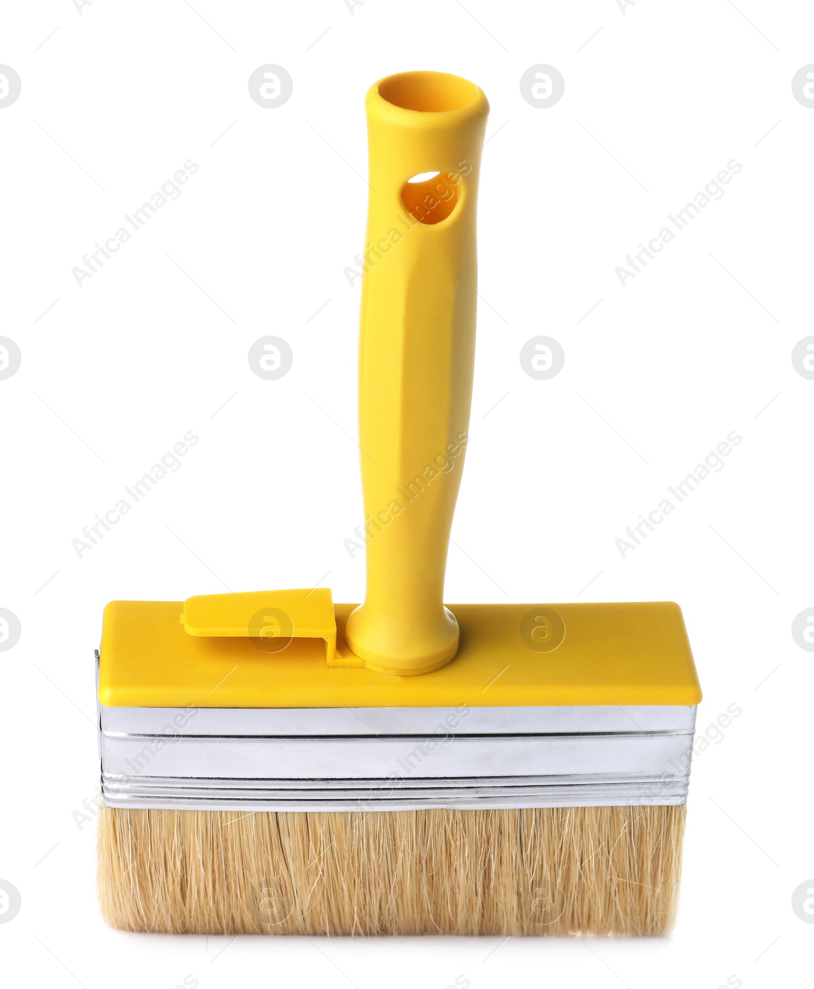 Photo of New paint brush on white background. Decorating tool