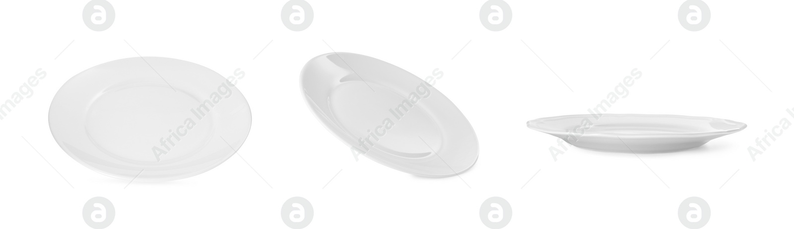 Image of Empty ceramic plate isolated on white, set with different views