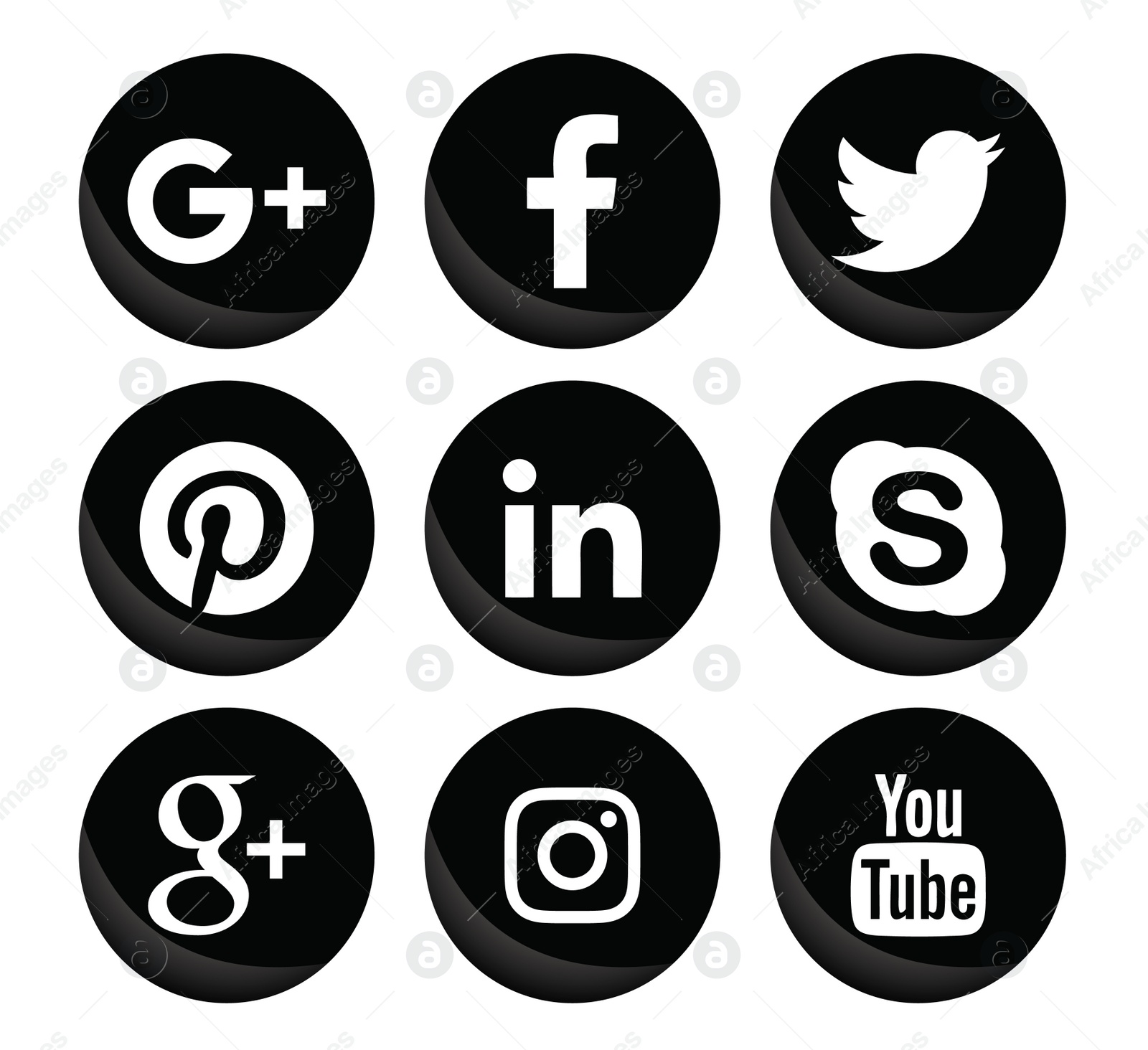 Illustration of MYKOLAIV, UKRAINE - APRIL 5, 2020: Collection of different social media apps icons, black and white