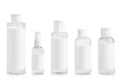 Image of Set of cosmetic bottles with skin care products isolated on white